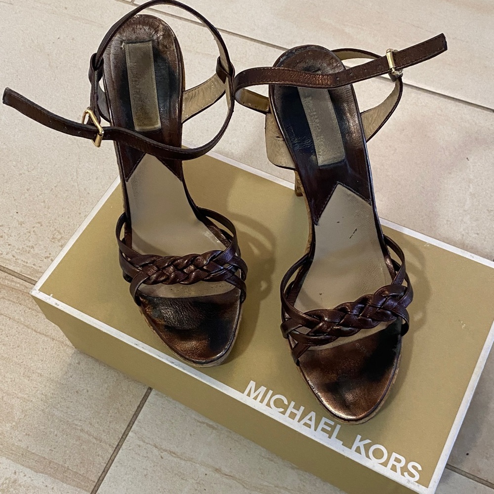 Michael Kors Dark Brown Braided Platform Ankle-Strap Sandals